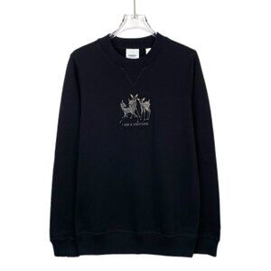 Burberry Black Deer Embroidered Cotton Round-Neck Long-Sleeve Sweatshirt XS
